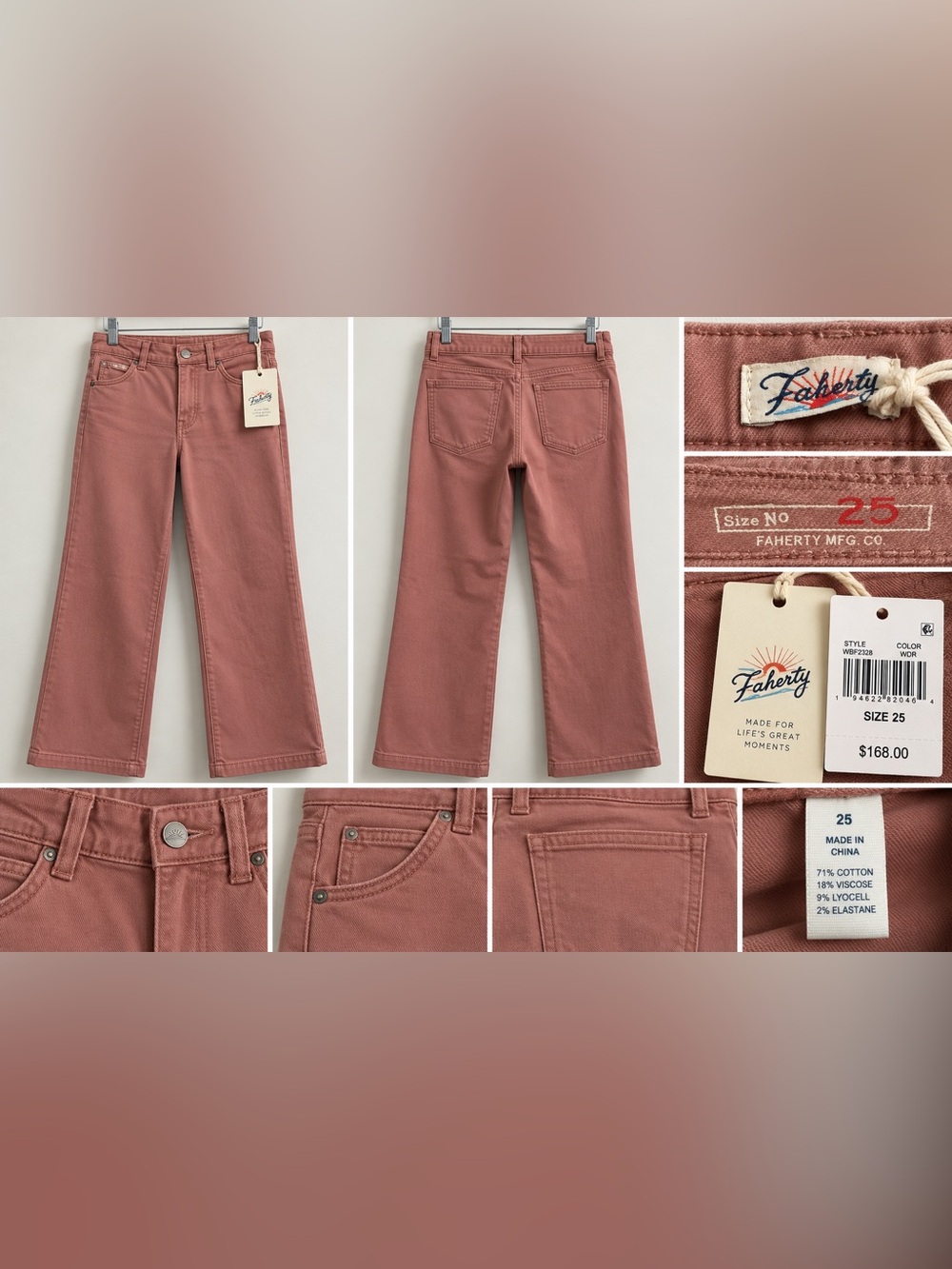 NWT Faherty Wide Leg Pants Dusty Rose Size 25 $168